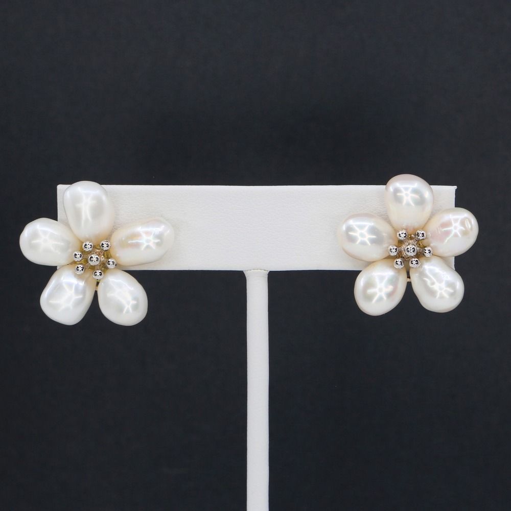 Vintage Ross Simons 925 Sterling Freshwater Pearl Pierced Earrings Bridal 2000s